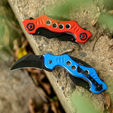 Dual Blade Bat Twin Blade Knife Half-Serrated Hawkbill Tactical Folding Karambit with Aluminum Handle