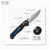 Folding knife with labeled components on a white background