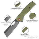 Modified Sheepsfoot-Inspired Cleaver Blade Folding Knife | Micarta Handle, Pocket Clip, EDC & Survival Use