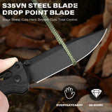 RBLACK 3.3" EDC Folding Knife with S35VN Drop-Point Blade, Crossbar Lock, G10 (Black)