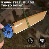 RBLACK 3.3" Tanto EDC Folding Knife with S35VN Blade, Crossbar Lock