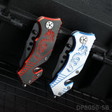 Blackened Tanto Blade Folding Knife with Dragon Patterned Aluminum Handle
