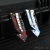 Blackened Tanto Blade Folding Knife with Dragon Patterned Aluminum Handle