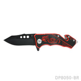 Blackened Tanto Blade Folding Knife with Dragon Patterned Aluminum Handle