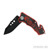 Blackened Tanto Blade Folding Knife with Dragon Patterned Aluminum Handle