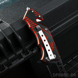 Blackened Tanto Blade Folding Knife with Dragon Patterned Aluminum Handle