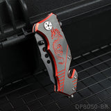 Blackened Tanto Blade Folding Knife with Dragon Patterned Aluminum Handle
