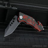 Blackened Tanto Blade Folding Knife with Dragon Patterned Aluminum Handle