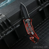 Blackened Tanto Blade Folding Knife with Dragon Patterned Aluminum Handle