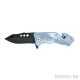 Blackened Tanto Blade Folding Knife with Dragon Patterned Aluminum Handle