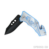 Blackened Tanto Blade Folding Knife with Dragon Patterned Aluminum Handle