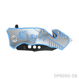 Blackened Tanto Blade Folding Knife with Dragon Patterned Aluminum Handle