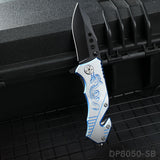 Blackened Tanto Blade Folding Knife with Dragon Patterned Aluminum Handle