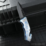 Blackened Tanto Blade Folding Knife with Dragon Patterned Aluminum Handle