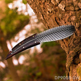 Damascus Steel Feather Pattern Fixed Blade Knife – EDC with Iron Wood Handle & Leather Sheath
