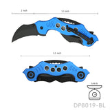 Dual Blade Bat Twin Blade Knife Half-Serrated Hawkbill Tactical Folding Karambit with Aluminum Handle