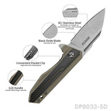 EDC Folding Pocket Knife 8Cr Stainless Steel Blade with G10 Handle and Pocket Clip