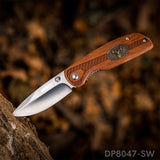 Holiday Gift EDC Folding Knife with Deer Medallion Rosewood Handle