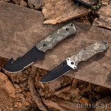 Two hunting knives with a green camouflage pattern
