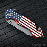 National Flag Patterned Folding Knife with Stonewashed Blade