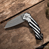 National Flag Patterned Folding Knife with Stonewashed Blade