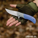 Trailing Point Blade Flipper Knife EDC with 8Cr13Mov Blade Blue G10 Handle