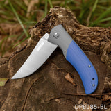 Trailing Point Blade Flipper Knife EDC with 8Cr13Mov Blade Blue G10 Handle