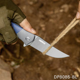 Trailing Point Blade Flipper Knife EDC with 8Cr13Mov Blade Blue G10 Handle