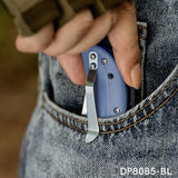 Trailing Point Blade Flipper Knife EDC with 8Cr13Mov Blade Blue G10 Handle