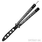 Unsharpened Blade Butterfly Knife Trainer with Cool Grey Skull for New Beginner