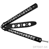 Unsharpened Blade Butterfly Knife Trainer with Cool Grey Skull for New Beginner