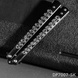 Unsharpened Blade Butterfly Knife Trainer with Cool Grey Skull for New Beginner
