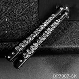 Unsharpened Blade Butterfly Knife Trainer with Cool Grey Skull for New Beginner