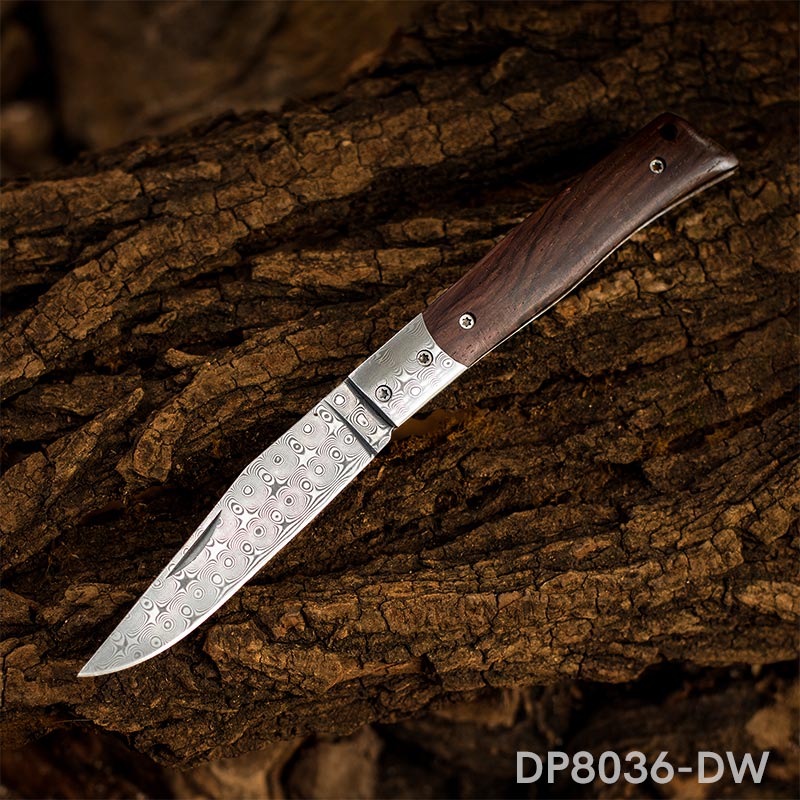 Damascus Steel Folding Pocket Knife with Dalbergia Wood Handle | EDC, Hiking & Camping