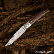 Damascus Steel Folding Pocket Knife with Dalbergia Wood Handle | EDC, Hiking & Camping