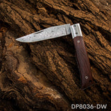 Damascus Steel Folding Pocket Knife with Dalbergia Wood Handle | EDC, Hiking & Camping