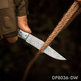 Damascus Steel Folding Pocket Knife with Dalbergia Wood Handle | EDC, Hiking & Camping