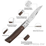 Damascus Steel Folding Pocket Knife with Dalbergia Wood Handle | EDC, Hiking & Camping